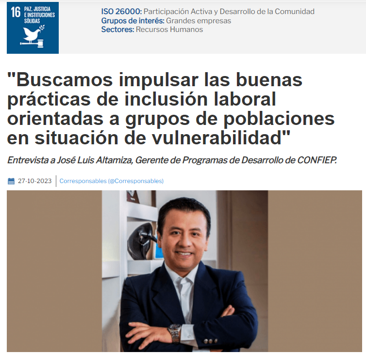 Corresponsables's tweet photo. "El crecimiento económico inclusivo y #sostenible ; el empleo pleno y productivo y el trabajo decente se lograrán con la implementación de políticas e incentivos orientados a promover la creación y el desarrollo de empresas sostenibles" señala  @jaltamiza, Gerente de Programas de Desarrollo de @CONFIEP 
#DosierEmpresasIntegradoras
https://t.co/Wk8PcOLFyA