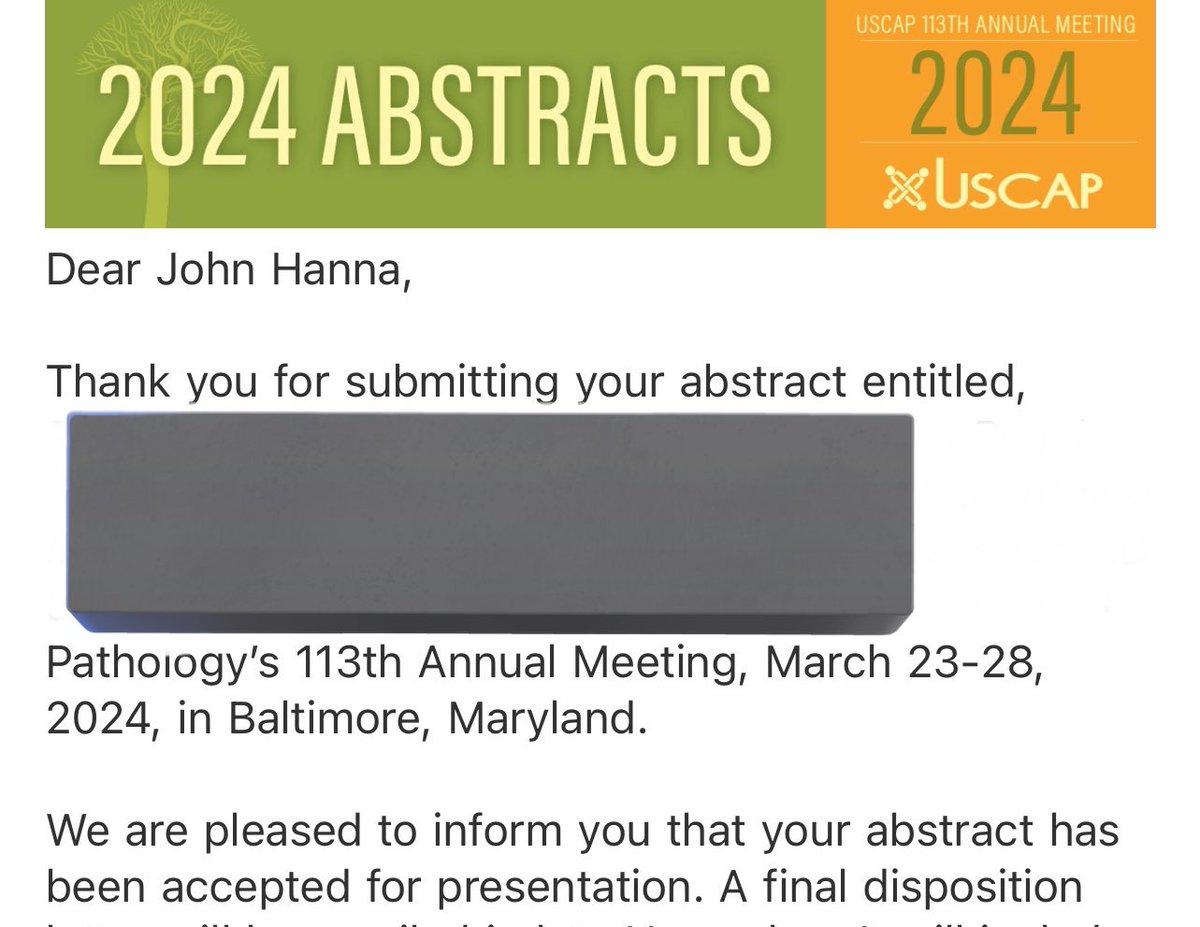 USCAP Abstract accepted! ✅ 🎉 Super excited. #PathTwitter #PathMatch2024 #Match2024 #Pathology #USCAP