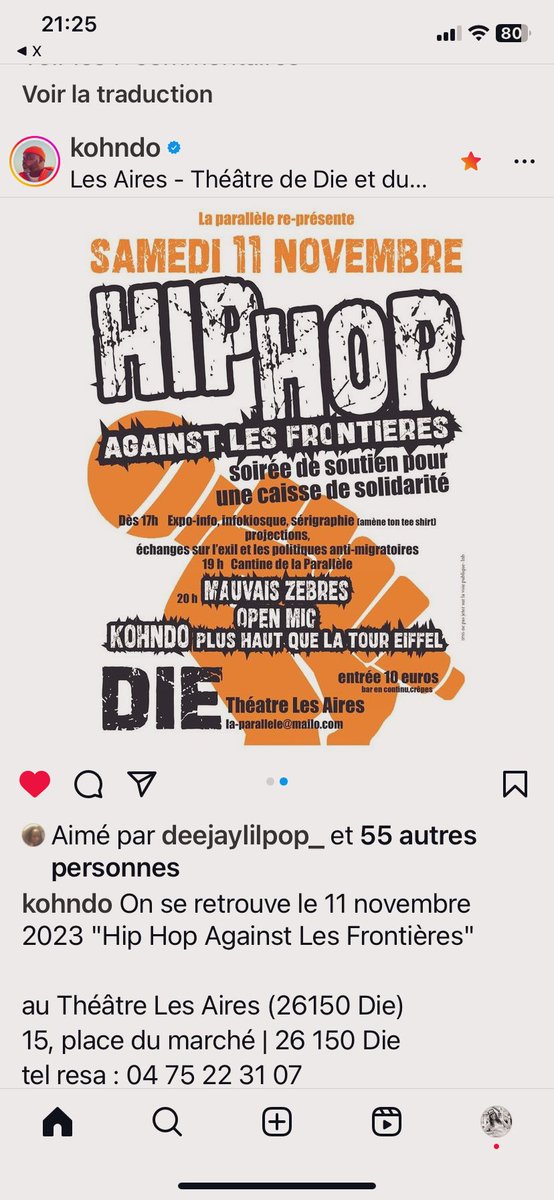 FanDeKohndo's tweet photo. Rdv samedi 11 novembre 2023 : #HipHop contre les #frontières avec entre autres @kohndo Theatre Les Aires 26150 Die Place Du Marché Tel et réservation 0475223107
#Hiphopsupport #HipHop50 #HipHopAlliance https://t.co/dCZ1PCxa2A