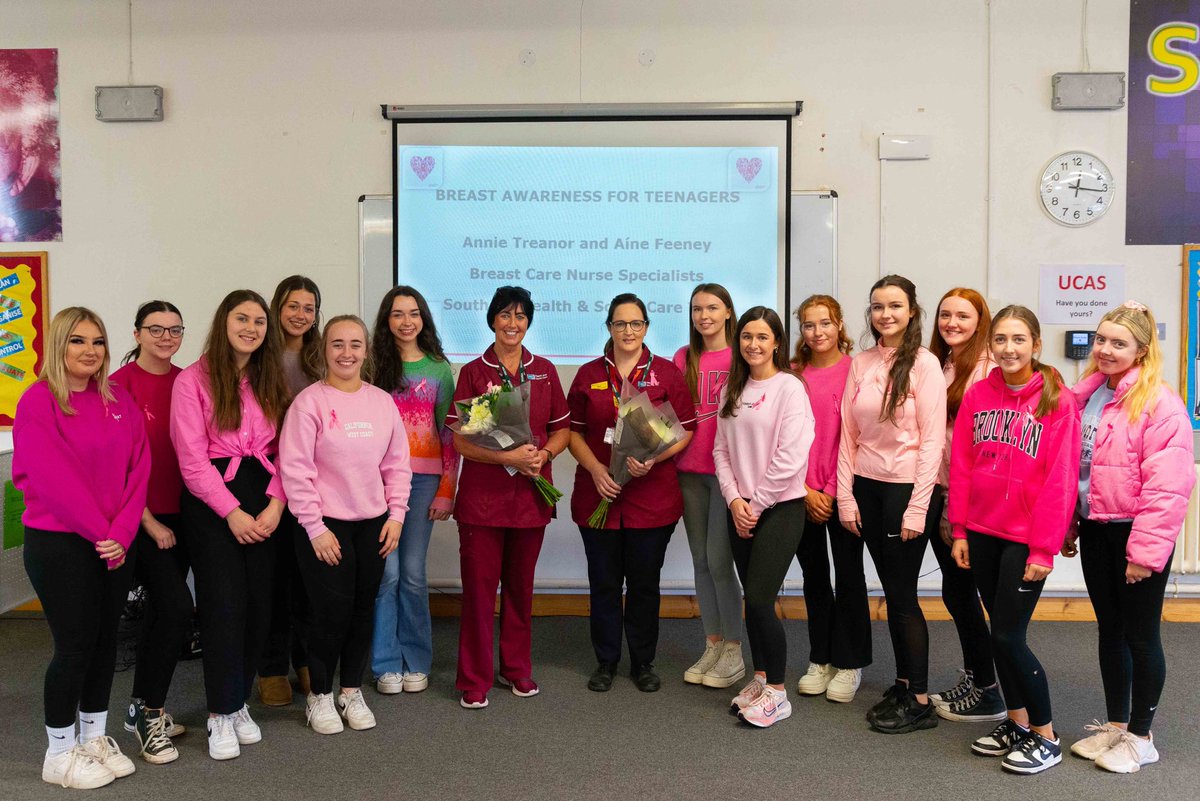 stcatherines247's tweet photo. Breast nurses Áine and Annie delivered a great breast awareness session to all of our Sixth Form students #breastawareness #Corunum https://t.co/VmcvcEvlWC