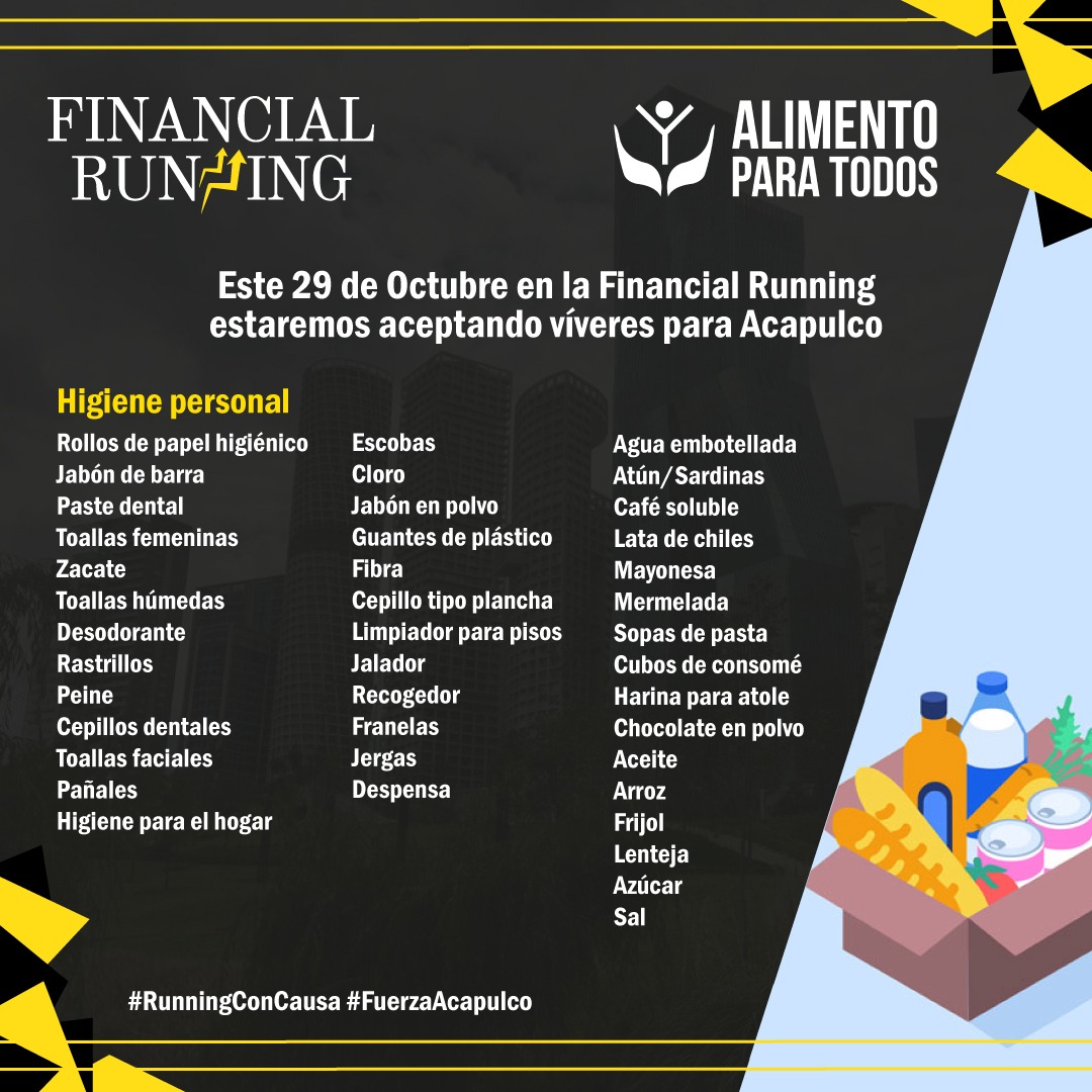 FinancialRunner's tweet photo. ¡ESTE 29 DE OCTUBRE ¡SÚMATE a @APT_mx y DONA VÍVERES PARA GUERRERO!
#RunningConCausa #FuerzaAcapulco
#BolsaMexicanaDeValores #Mexder #Runners #CarreraFinanciera #Finanzas #MercadoFinancieros #Running #RiskMathics #runriskmathics https://t.co/lcYqyrcFQh