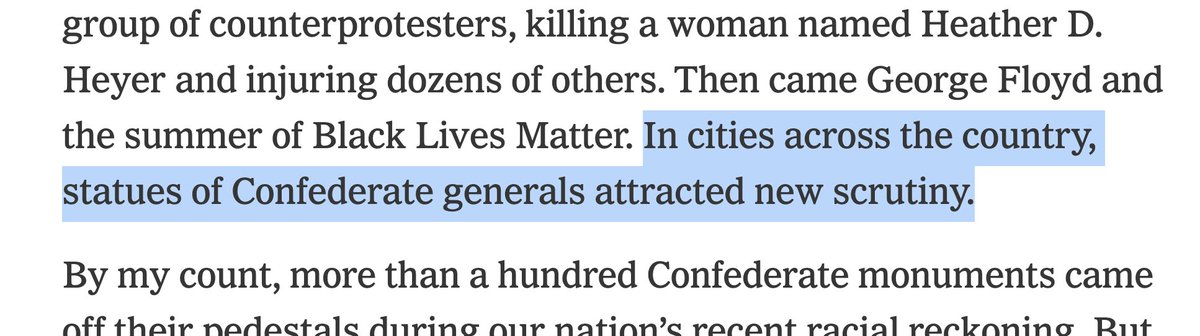 this, from the nyt, is a lie. throughout 2020 statues of almost every white man in american history were targeted, including union heroes like grant. they don't care about lee. the purpose is to destroy all semblance of, and to then rewrite, our past. cultural revolution.