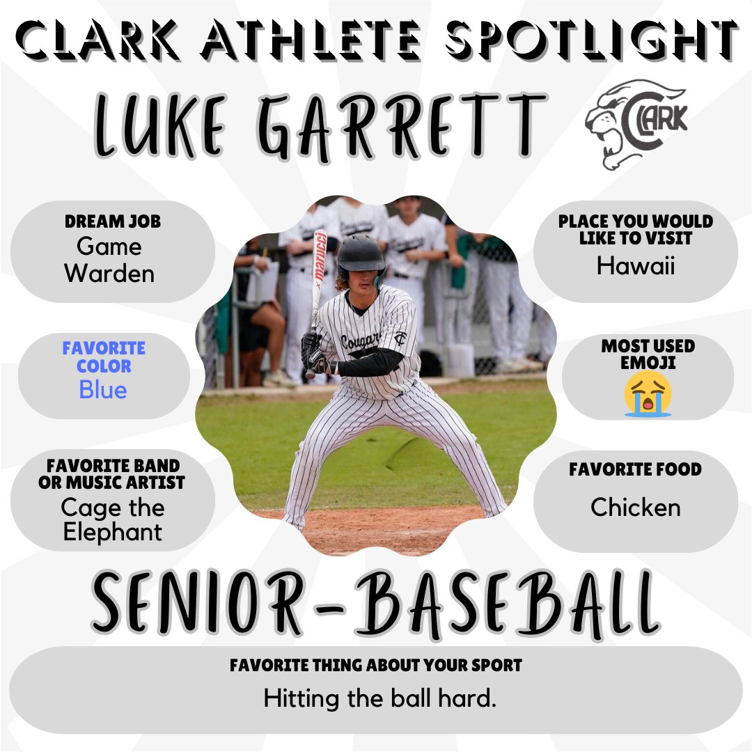 🐾⚾️Luke is a part of our Baseball Team and here is what Coach Velazquez had to say about him. He's been on varsity for 4 years and was a 2nd team All-Dist 1st baseman last year. He is one of our team captains due to his leadership skills and his ability to help others improve.
