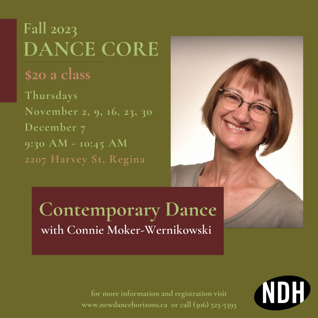 Dance Core Continues with Contemporary Dance Technique taught by Connie Moker-Wernikowski.
Classes run Thursdays from Nov 2 to Dec 7
to learn more and to register visit our website at newdancehorizons.ca