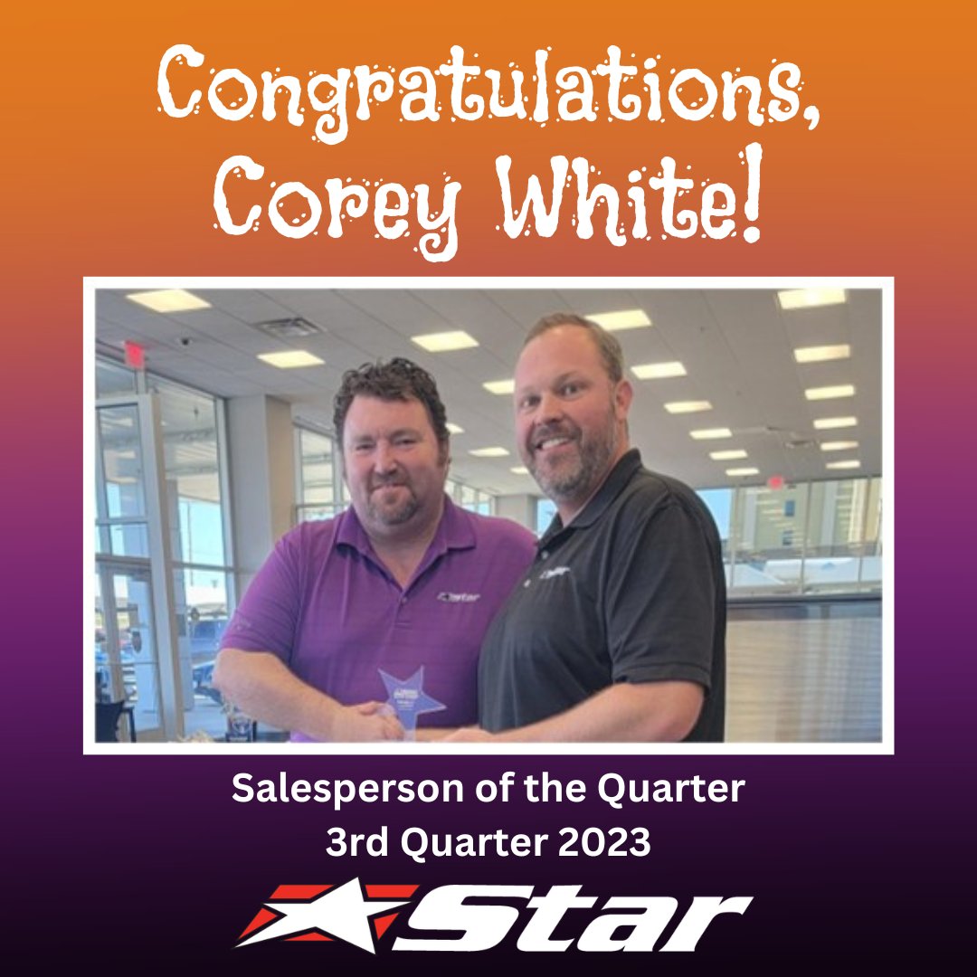 BigSpringCDJR's tweet photo. Back-to-back Salesperson of the Quarter 🏆🏆!! Way to go, Corey White! Thanks for making our customers happy and for showing them the #stardifference! https://t.co/b2N2s132ii