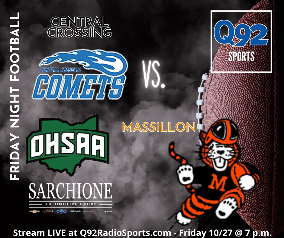 Q92Sports's tweet image. The @OHSAASports playoffs tonight @CCHSCometsFball  vs @MTigerFB 

⏰ 7pm
 💻 q92radiosports.com 
PBP: @MattKiraly