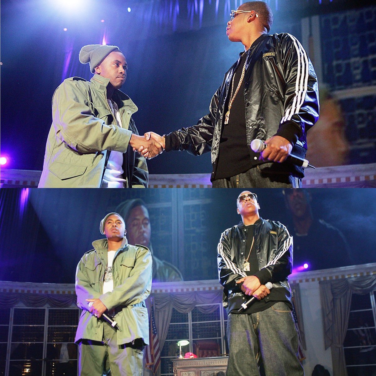 A2HHTheGame's tweet photo. 18 years ago today Nas and Jay-Z end their feud at Powerhouse. https://t.co/8wWfp8Qiho