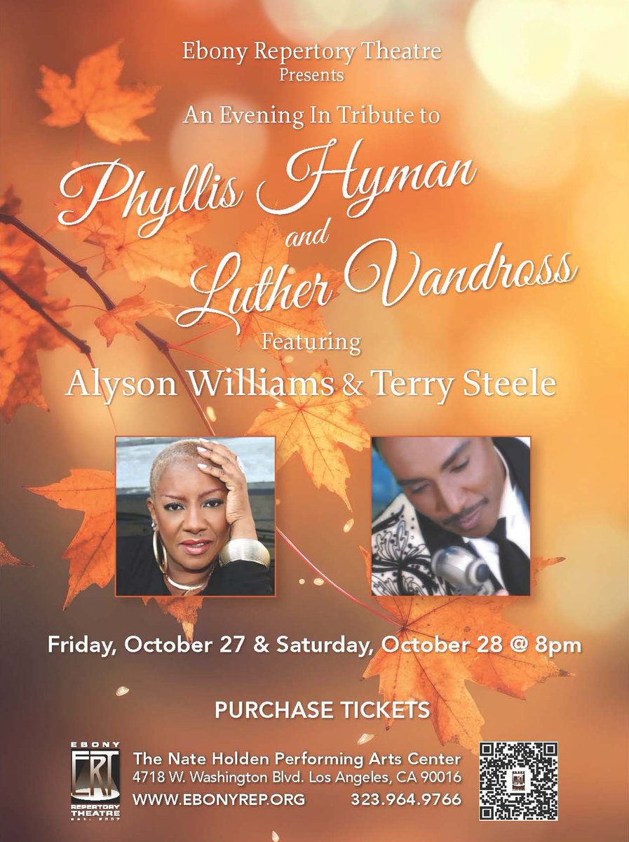 Join us tonight in tribute to two soulful voices of R&amp;B! 
An Evening in Tribute to Phyllis Hyman and Luther Vandross featuring Alyson Williams &amp; Terry Steele is TONIGHT and TOMORROW at 8pm

ebonyrep.org
