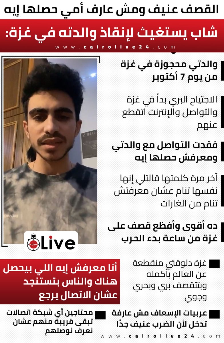 القصف عنيف ومش عارف أمي حصلها إيه.. شاب يستغيث لإنقاذ والدته في #غزة: