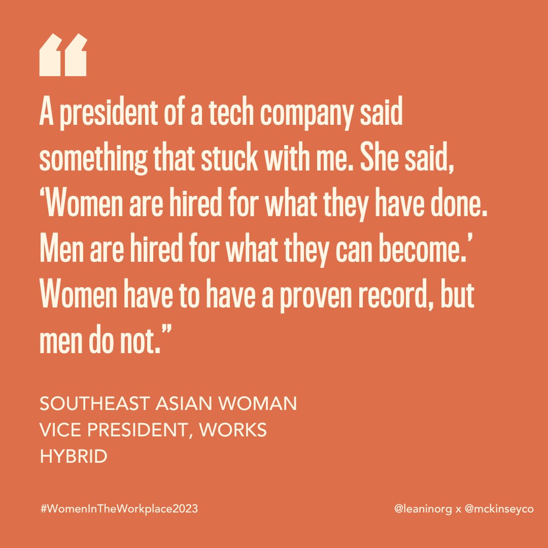 LeanInOrg's tweet photo. We tend to underestimate women’s performance and overestimate men’s. As a result, women have to accomplish more to prove that they’re as competent as men. This is why women are often hired based on past accomplishments, while men are often hired based on future potential.⁠ https://t.co/GT6k2bSSr1