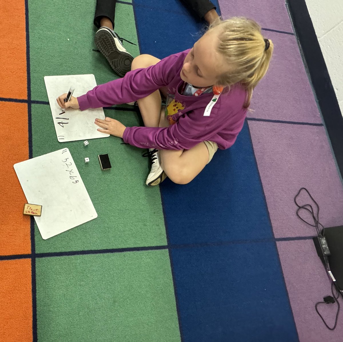 Mrs_EHall's tweet photo. Practicing our 2 by 2 digit multiplication using dice today.  We created our own problems and solved them to see who had the greater product! @LelyLionsRoar https://t.co/nrcn3Ujlij