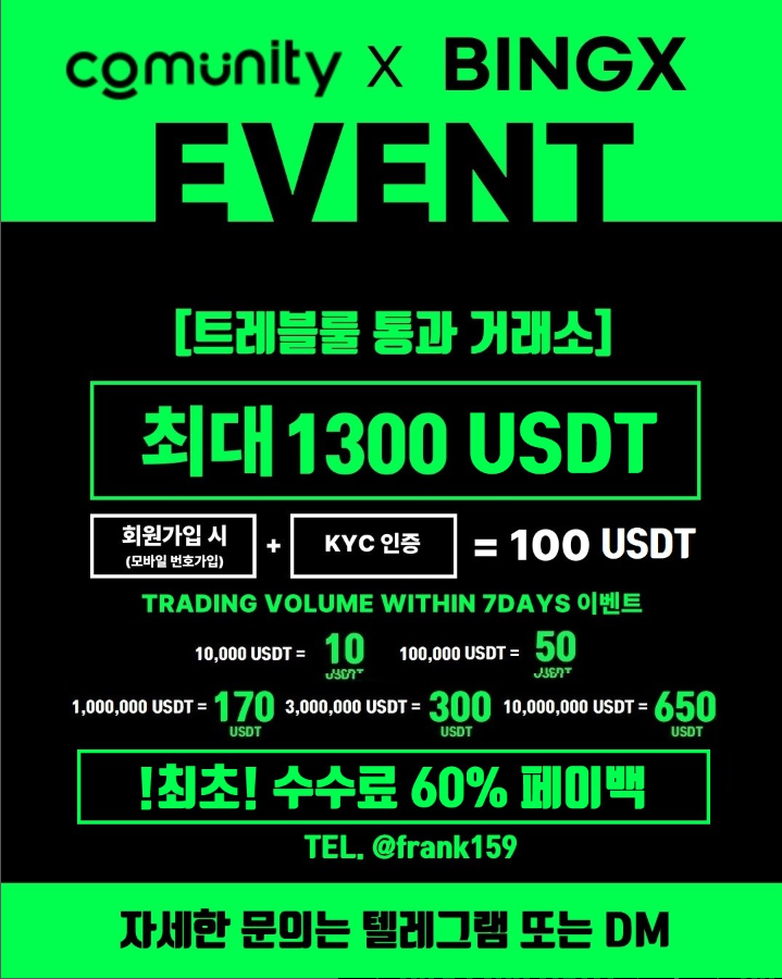 bobusang9's tweet photo. 암호화폐 거래소 빙엑스입니다.
.
■신규가입시 최대 1300달러 지급이벤트,
■거래수수료 페이백 60%부터 스타트 거래량 증가시 차등 상승
.
사진의 텔레그램으로 문의주시면 친절히 답변 해드리겠습니다.
.
#비트코인 #마진거래 #빙엑스 #나스닥 #항셍 #코인 #코인선물 #선물거래 #코인거래소 #마진 https://t.co/Kgu09uhiCY