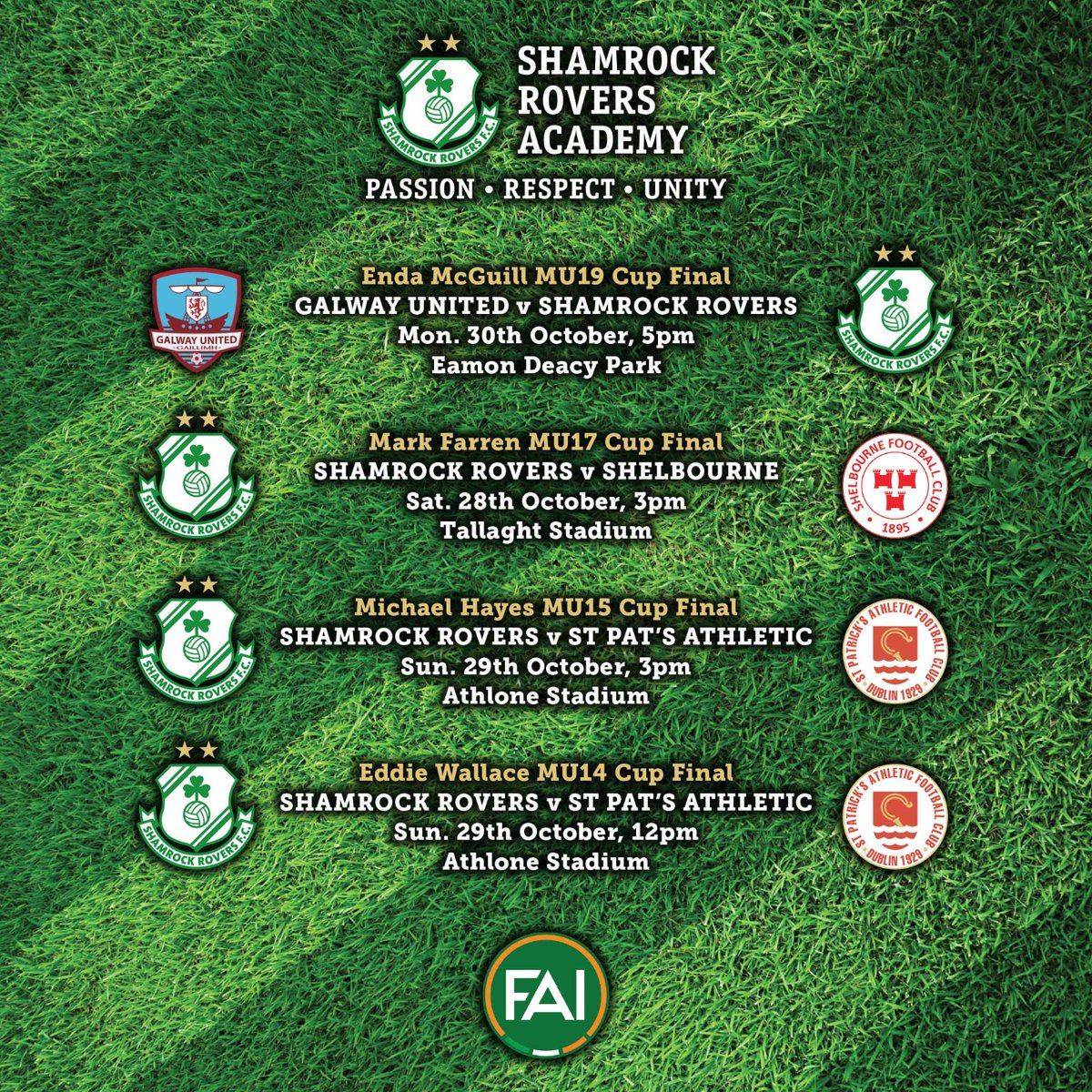 Sharp Group Fire & Security Services🔥 (@sharp_security) on Twitter photo An incredibly exciting weekend for the Rovers teams. We are delighted that all of <a href="/SRFCAcademy/">Shamrock Rovers Academy</a> boys and men's teams - MU19, MU17, MU15 and MU14 are playing in 4 National Cup finals! As proud sponsors, we wish all teams the very best of luck! ☘️
#shamrockroversfc An incredibly exciting weekend for the Rovers teams. We are delighted that all of <a href="/SRFCAcademy/">Shamrock Rovers Academy</a> boys and men's teams - MU19, MU17, MU15 and MU14 are playing in 4 National Cup finals! As proud sponsors, we wish all teams the very best of luck! ☘️
#shamrockroversfc