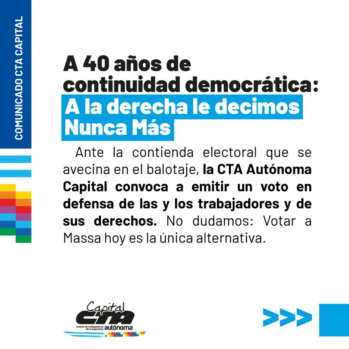 CTAACapital's tweet photo. Posicionamiento de la CTA Capital de cara a las #EleccionesArgentina2023 https://t.co/fOUdgARjoc