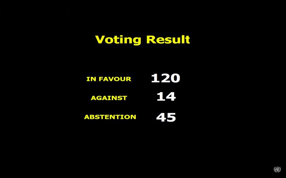 swsjoerdsma's tweet image. Belangrijke VN resolutie aangenomen met oproep tot staakt-het-vuren en onmiddellijke hulp. 

Beschamend dat Nederland zich onthield van stemming!