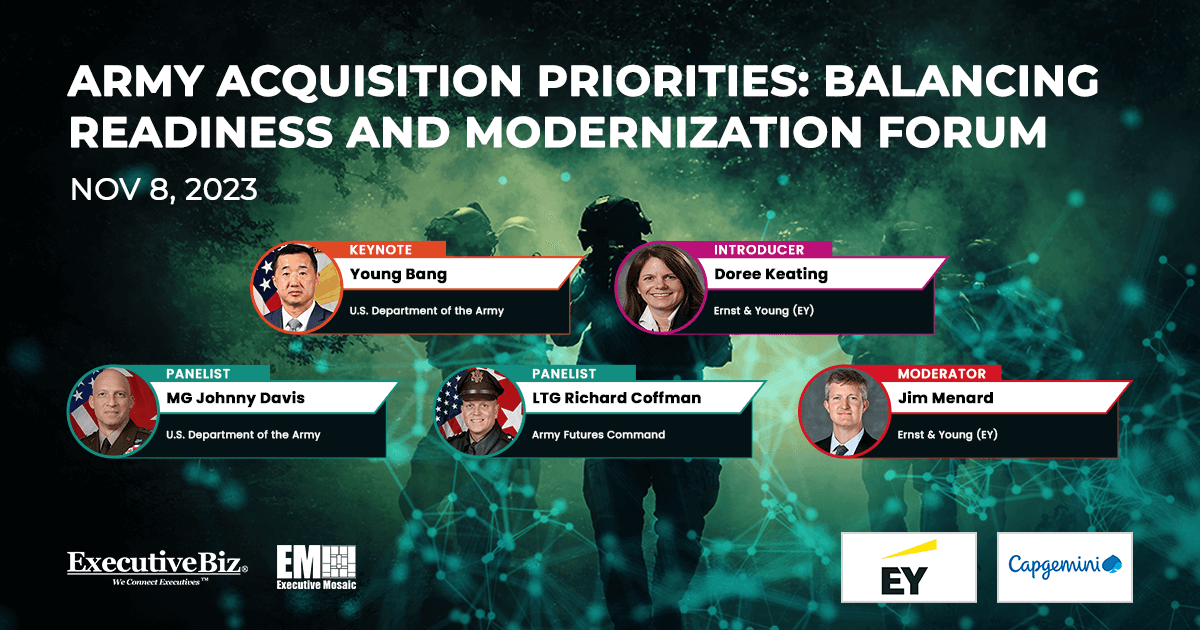 officialpdep's tweet photo. Mark your calendars: Join Mr. Young Bang, ASA(ALT) Principal Deputy, will be the keynote speaker at the Ebiz: Army Acquisition Priorities: Balancing Readiness and Modernization Forum.

Visit https://t.co/JkpChl17rX) for more information.

#USArmy #ArmyDigitalOdyssey#EBIZarmyacq https://t.co/YCZcOlpzs5
