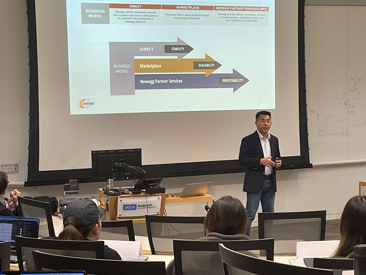 sethakatz's tweet photo. Pleased that @Newegg’s CEO Anthony Chow (‘09) was able to join us at #uclaanderson to speak during @weichounyu’s MSBA class. Our students benefited tremendously from the experience & we’re most appreciative for Anthony’s involvement w/ the #UCLAForecast’s Board of Advisors. https://t.co/54rgn5bIIo