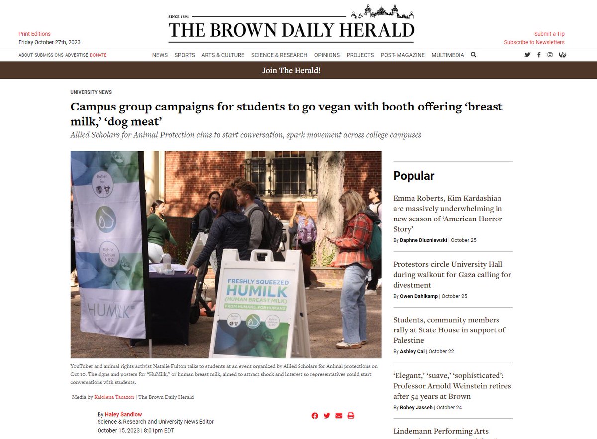 Brown University's newspaper summarized what we are about:

"Allied Scholars for Animal Protection aims to start conversation, spark movement across college campuses"