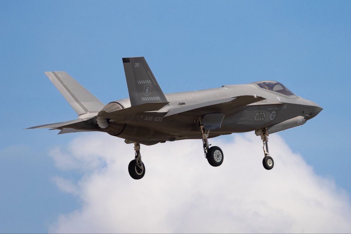 cqplanespotting's tweet photo. Great to see eight @AusAirForce Royal Australian Air Force (#RAAF) Lockheed Martin F-35A Lightning II aircraft from No. 77 Squadron ‘Grumpy Monkeys’ passing through RAAF Base #Townsville on Friday, arriving from RAAF Base #Williamtown and then departing to RAAF Base #Tindal. https://t.co/KrnZ1ENMkT