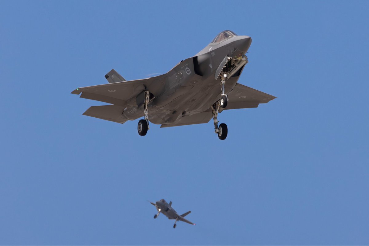 cqplanespotting's tweet photo. Great to see eight @AusAirForce Royal Australian Air Force (#RAAF) Lockheed Martin F-35A Lightning II aircraft from No. 77 Squadron ‘Grumpy Monkeys’ passing through RAAF Base #Townsville on Friday, arriving from RAAF Base #Williamtown and then departing to RAAF Base #Tindal. https://t.co/KrnZ1ENMkT