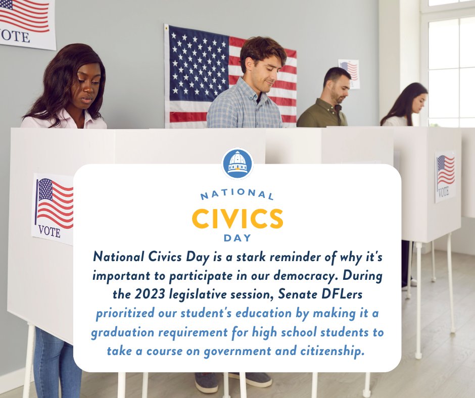 National Civics Day teaches us why it's important to participate in our democracy and understand how government works. A course on government and citizenship prior to graduation will ensure all Minnesota high school students receive a well-rounded education. #NationalCivicsDay