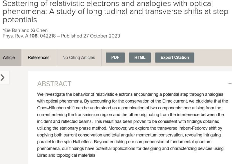 Yue (@quantumyue) on Twitter photo Our paper published in <a href="/PhysRevA/">Physical Review A</a> explores the Goos-Hänchen shift and the Imbert-Fedorov shift by applying both current conservation and total angular momentum conservation, revealing intriguing parallel to the spin Hall effect. @xichen_bilbao <a href="/NquireC/">NQUIRE Center</a> <a href="/tecnalia/">TECNALIA</a> Our paper published in <a href="/PhysRevA/">Physical Review A</a> explores the Goos-Hänchen shift and the Imbert-Fedorov shift by applying both current conservation and total angular momentum conservation, revealing intriguing parallel to the spin Hall effect. @xichen_bilbao <a href="/NquireC/">NQUIRE Center</a> <a href="/tecnalia/">TECNALIA</a>