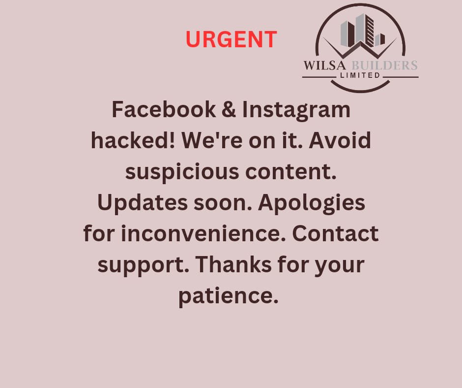 WilsaBuilders's tweet photo. URGENT: Facebook and Instagram have been hacked! Please refrain from interacting with any suspicious content. Updates will be provided shortly. We apologize for any inconvenience caused and encourage you to contact our support team for assistance. Thank you for your patience. https://t.co/CBGrCb0hwL