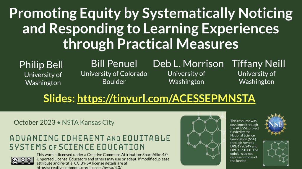 Philip Bell (@philiplbell) on Twitter photo How can we systematically get a sense of students' experiences in our #SciEd classes?
Come explore with @bpenuel <a href="/tiffanyneill/">Dr. Tiffany Neill</a> @educatordeb & I how PRACTICAL MEASURES can help you easily see & respond to student experiences.
#NSTA23 Friday at 4pm in Convention Center 3501D How can we systematically get a sense of students' experiences in our #SciEd classes?
Come explore with @bpenuel <a href="/tiffanyneill/">Dr. Tiffany Neill</a> @educatordeb & I how PRACTICAL MEASURES can help you easily see & respond to student experiences.
#NSTA23 Friday at 4pm in Convention Center 3501D
