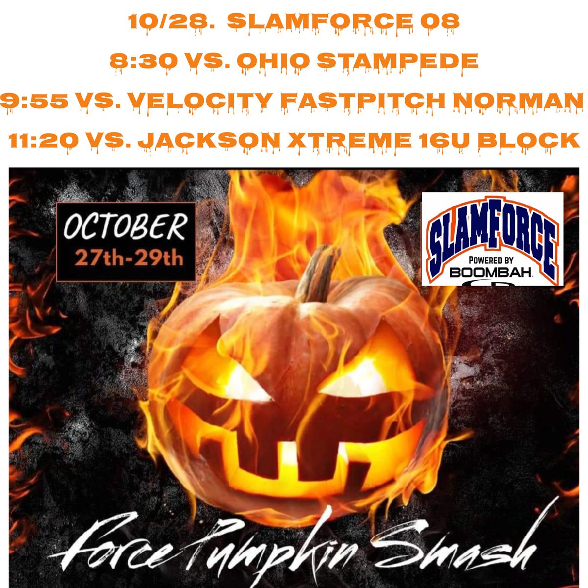 SlamForce08's tweet photo. We get to take the field for 3 in a row tomorrow morning in the Tallmadge Force Pumpkin smash. https://t.co/LUaROuoaAz