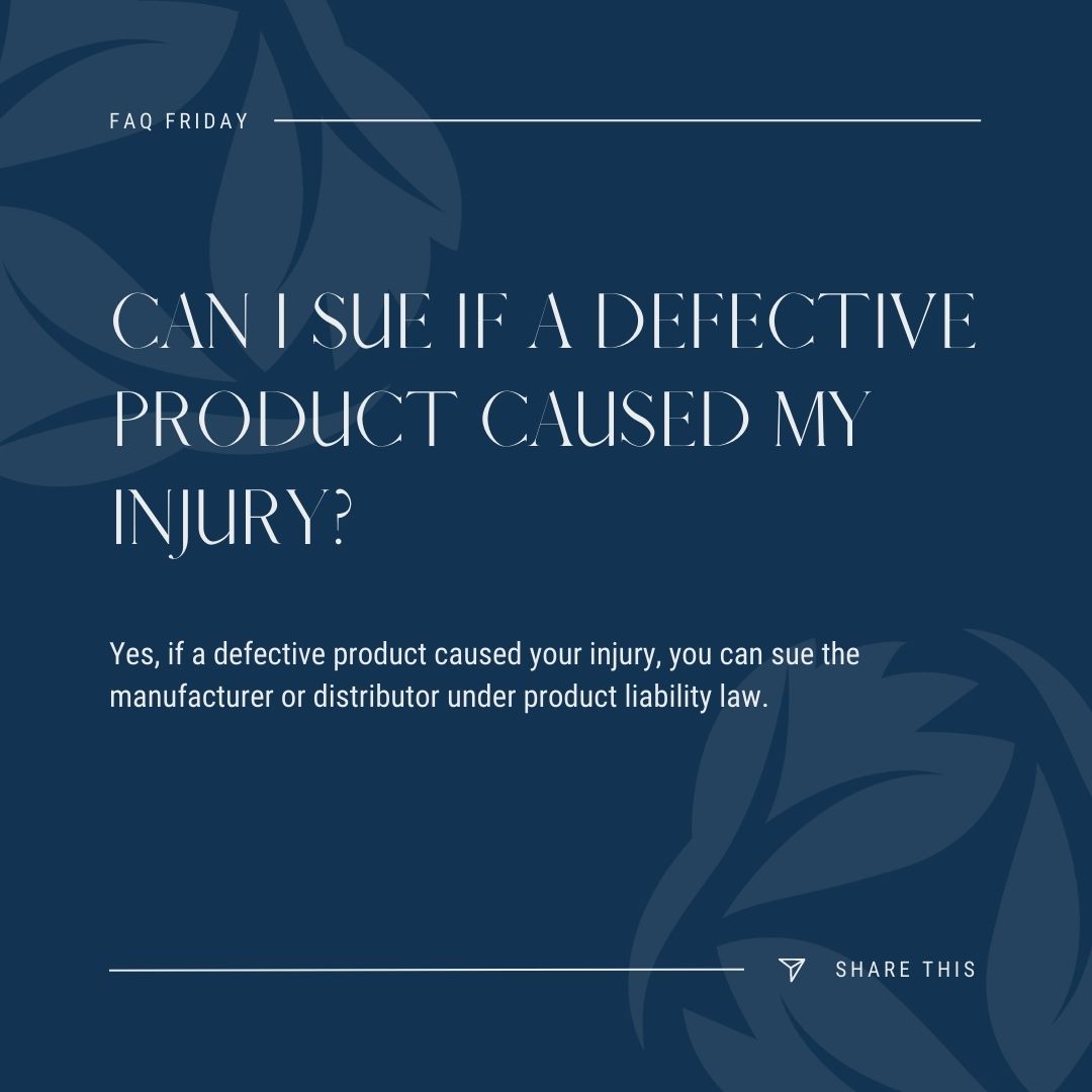 💼 Fact Friday: Can you sue if a defective product caused your injury?  Absolutely! Product liability laws protect consumers. If a defective product caused harm due to design, manufacturing, or inadequate warnings, you may have a valid claim. 💪 #FactFriday #DefectiveProducts