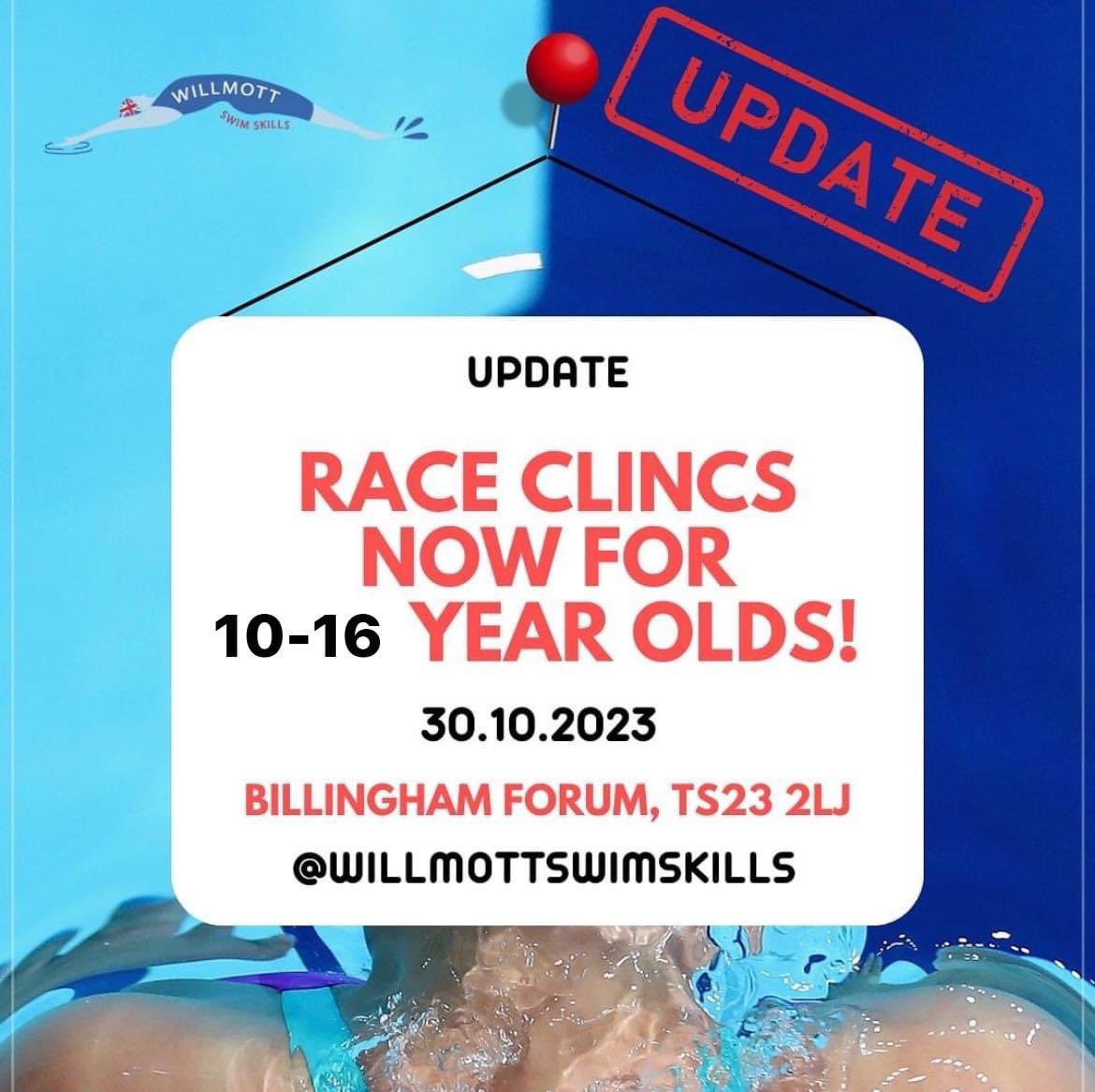 Final few spaces available for our swim clinic this Monday at Billingham Forum

Our 13-16 age clinic has more availability.
Listen to Aimee talk about her journey and learn how to ace those race starts, turns, and finishes! 

Head to: willmottswimskills.co.uk and click Book Now 🏊‍♂️