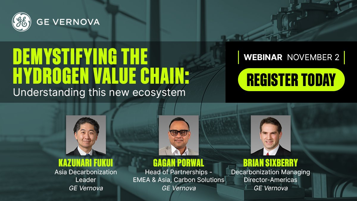 Join our #webinar "Demystifying the Hydrogen Value Chain: Understanding this New Ecosystem" to learn about the processes and infrastructure required to convert #hydrogen power.

bit.ly/3SfyhNs
#FutureOfEnergy #Decarbonization #HydrogenValueChain #HydrogenWebinar