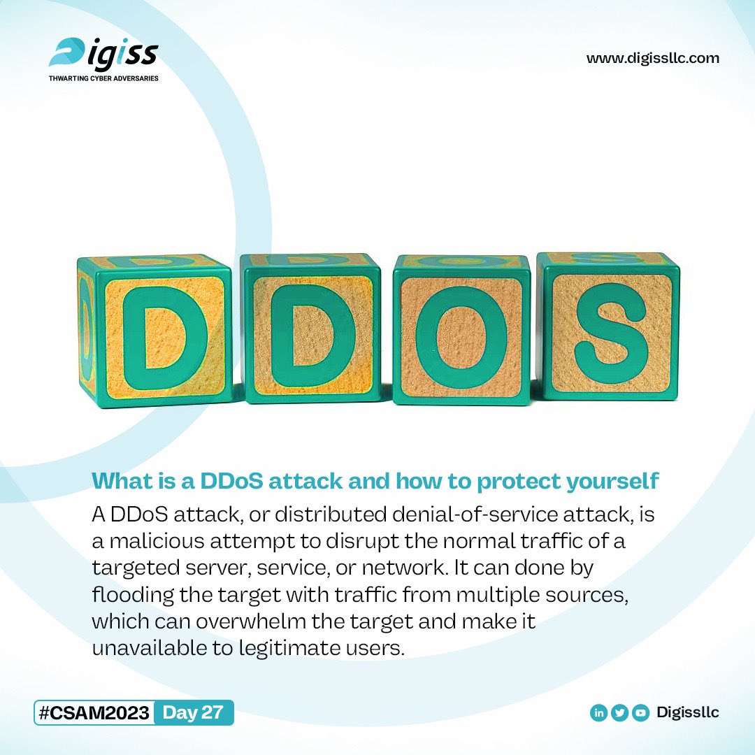 Digissllc's tweet image. DDoS attacks can be disruptive and cause websites and online services to become unavailable or slow down significantly. In some cases, DDoS attacks can even cause businesses to lose millions of dollars in revenue. 🧵

 #CSAM23
