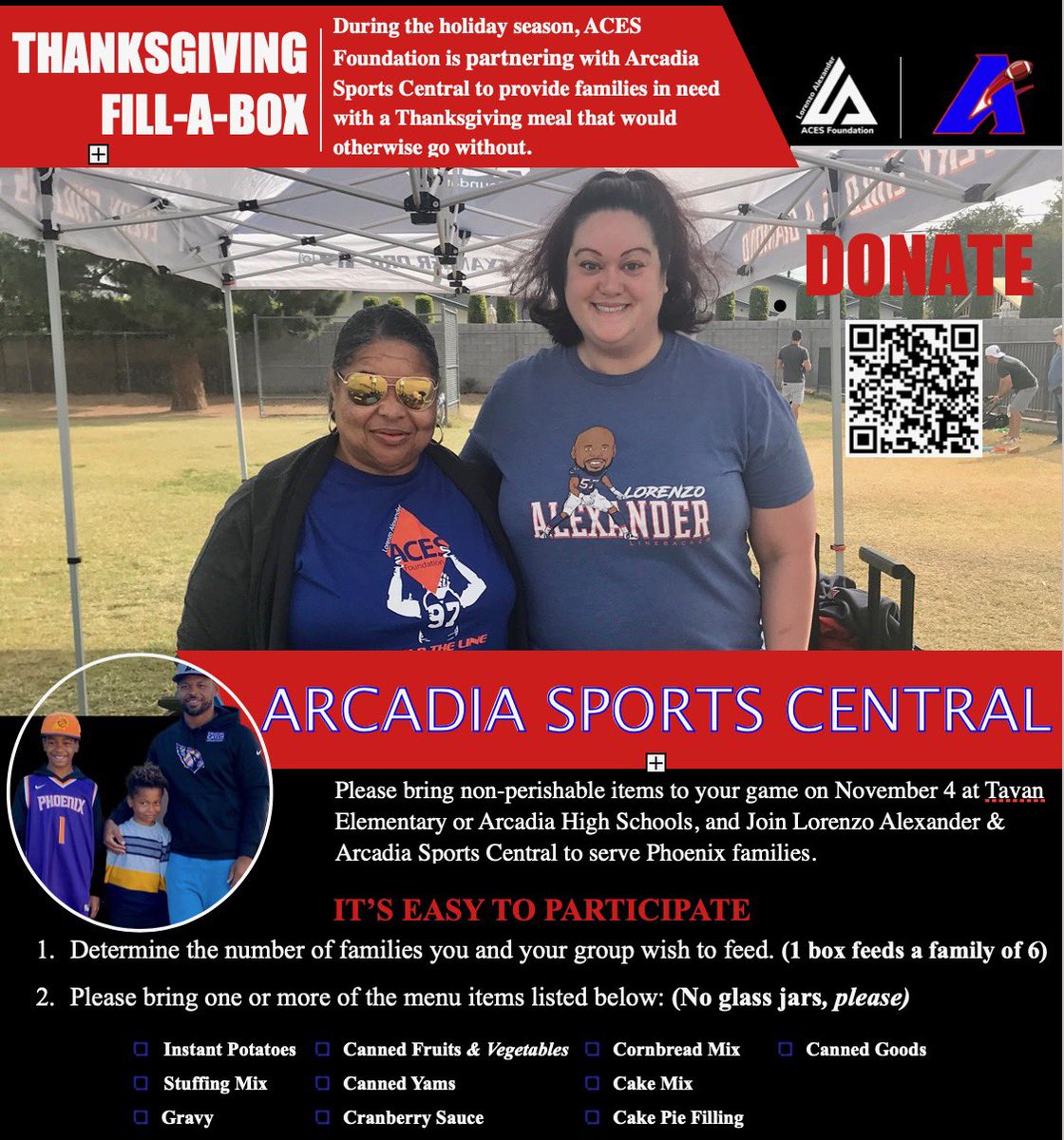 It’s almost here! 
Join us at Bonfire in Tempe for the game on 11/5, where we’ll be collecting for a food drive with the valley’s own, <a href="/onemangang97/">Lorenzo Alexander</a> .