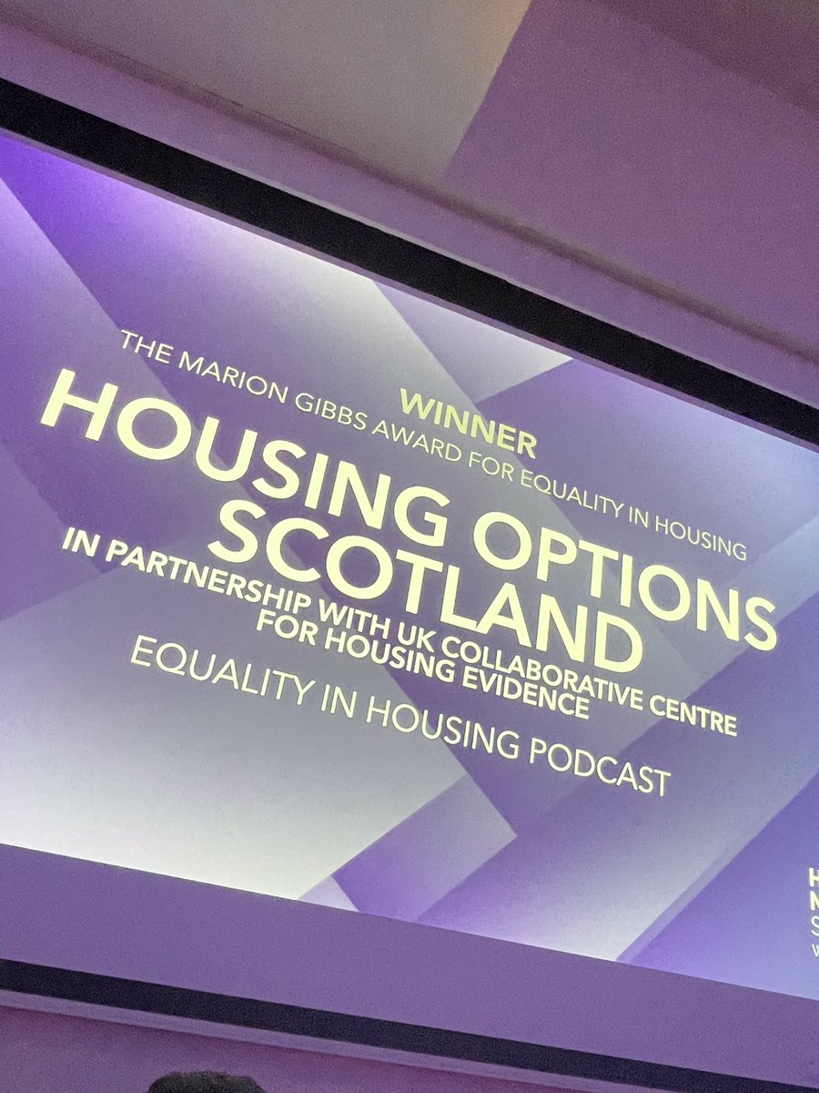 HousingOpsScot's tweet photo. We’re delighted to announce that our Equality in Housing podcast in collaboration with @housingevidence received The Marion Gibbs award for equality in housing! ✨ We are proud to have been in excellent company on the shortlist with other projects that championed EDI in housing https://t.co/evW6a7CEQO