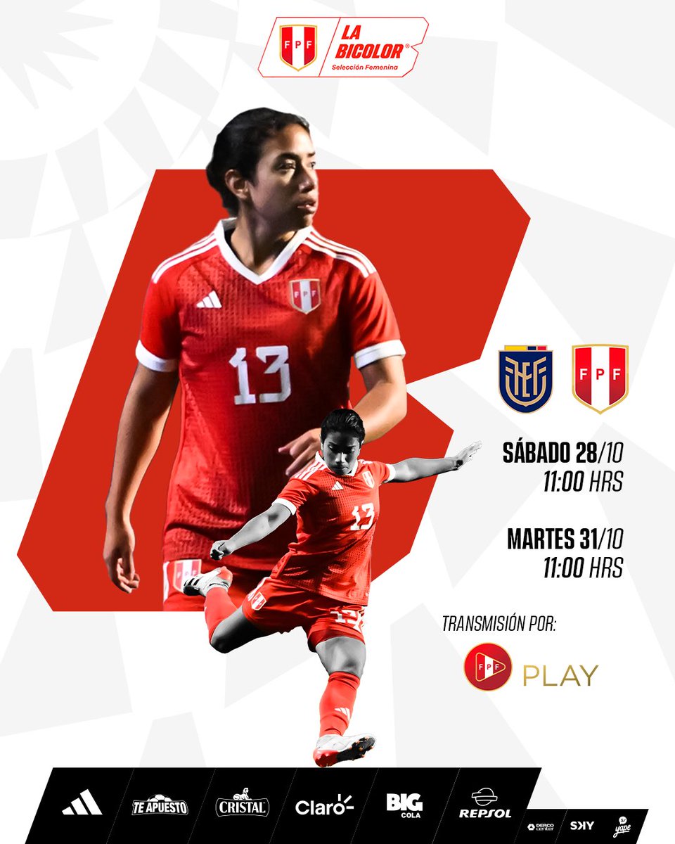SeleccionPeru's tweet photo. 𝐀𝐥𝐞𝐧𝐭𝐞𝐦𝐨𝐬 𝐚 𝐥𝐚𝐬 𝐜𝐡𝐢𝐜𝐚𝐬 🙌🏻
Disfruta de los amistosos de la #LaBicolor Femenina 🇵🇪 por #FPFPlay.
🤳 Suscríbete: https://t.co/J4YSPElj0y
#UnSentimientoQueNosUne https://t.co/ZoNZMjqCT2