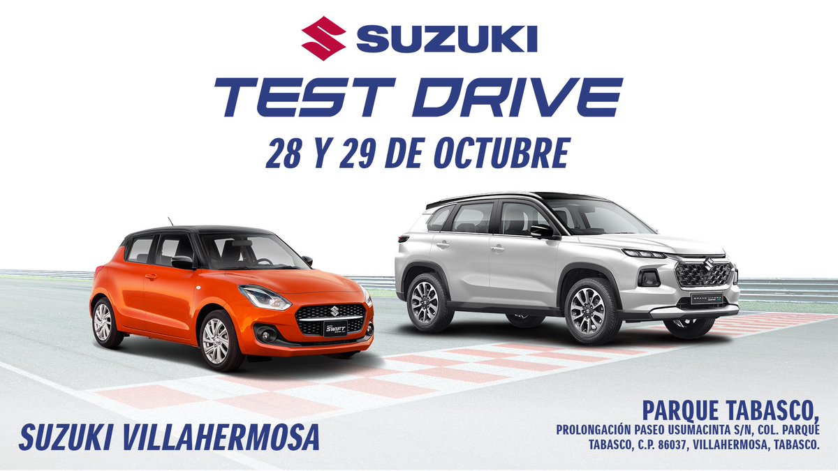 Suzuki_Mex's tweet image. Mañana te esperamos con toda tu familia en el #ParqueTabasco 📍 de #Villahermosa, tenemos actividades para todos. 

Todo nuestro #LineUp estará exhibido, podrás probar tu #SUZUKI favorito con pilotos profesionales para que tengas una experiencia de manejo única. 🚘