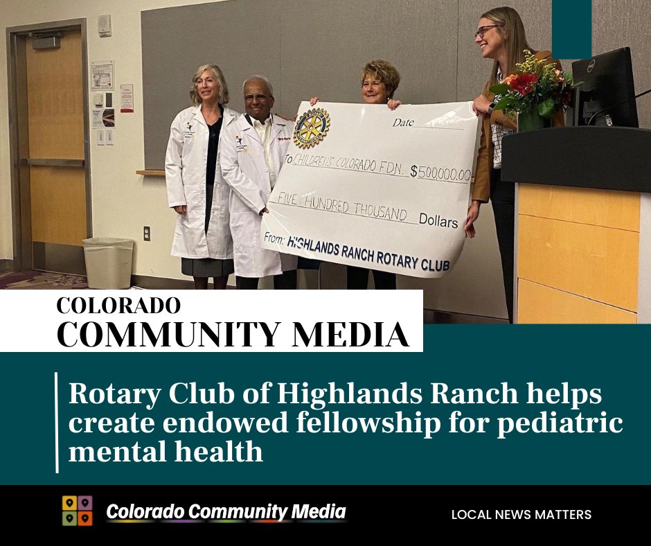 CCM Colorado News (@coloradonewsccm) on Twitter photo Rotary Clubs of Colorado raised over $500,000 to fund the Rotary Endowed Fellowship — the increased need for treating local youth — for Pediatric Mental Health at <a href="/ChildrensColo/">Children's Hospital Colorado</a>. Story via <a href="/Haley_m_Lena/">Haley Lena</a>. coloradocommunitymedia.com/2023/10/26/rot… Rotary Clubs of Colorado raised over $500,000 to fund the Rotary Endowed Fellowship — the increased need for treating local youth — for Pediatric Mental Health at <a href="/ChildrensColo/">Children's Hospital Colorado</a>. Story via <a href="/Haley_m_Lena/">Haley Lena</a>. coloradocommunitymedia.com/2023/10/26/rot…