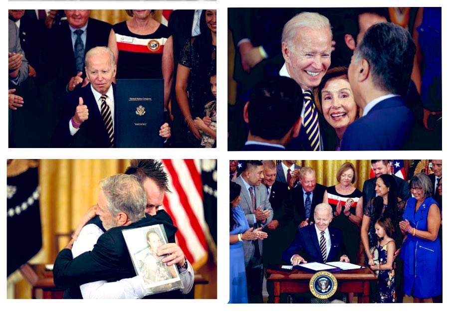 Unlike the twice-impeached much-indicted former guy who called members of our military “suckers and losers” — President Biden honors their service with the #PACTAct to help veterans exposed to toxic burn pits and military families poisoned at Camp LeJeune. 
#BidenDeliversForUS