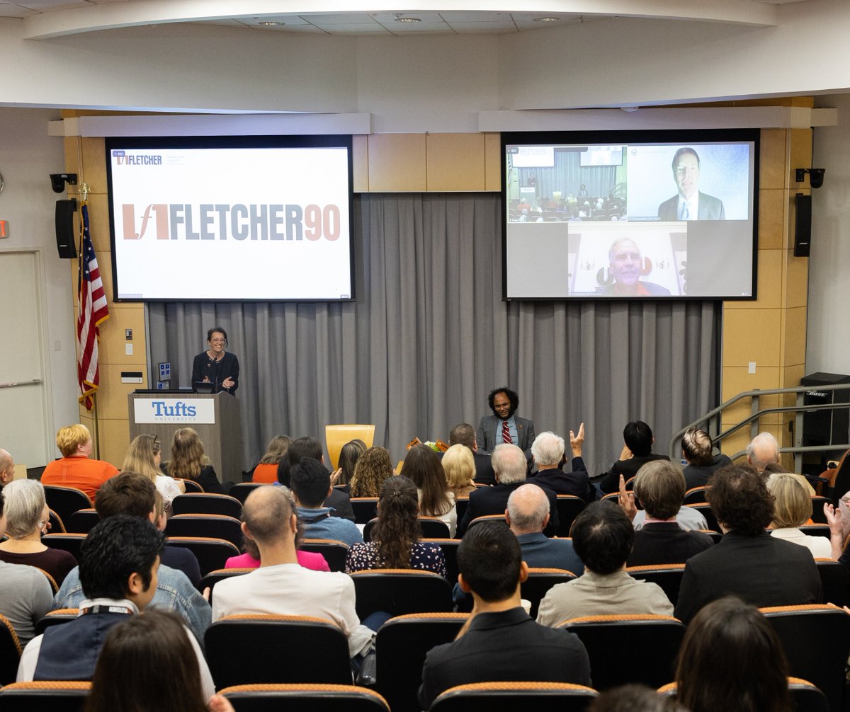 FletcherSchool's tweet photo. Fletcher Day, a remarkable occasion commemorating our first day of classes in 1933, brought together alumni, students, faculty, and staff from all corners of the globe. Dean @kellysgallagher and Professor Sulmaan Khan led a lively discussion in ASEAN with Former U.S. Ambassador to China Winston Lord (F60, H87) and current Ambassador Nicholas Burns. Afterward, we celebrated in The Hall of Flags with a breakfast buffet and mimosas to kickstart the festivities. Stay tuned for more photos capturing the spirit of this historic day!