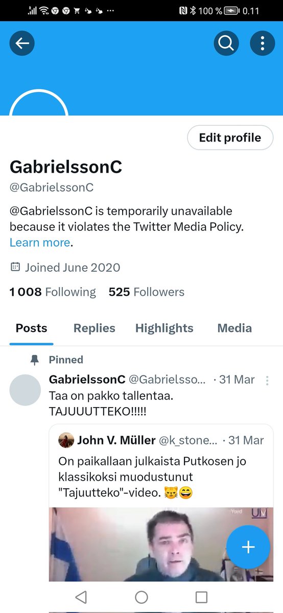 GabrielssonC's tweet photo. Siis onko muka vielakin banni paalla? Yli 3 viikkoa jo, ja pelkastaan proffukuvan(Azov logon) takia??? Samaan aikaan vatnikeilla Z ihan vapaasti https://t.co/uA3WcKgDbE