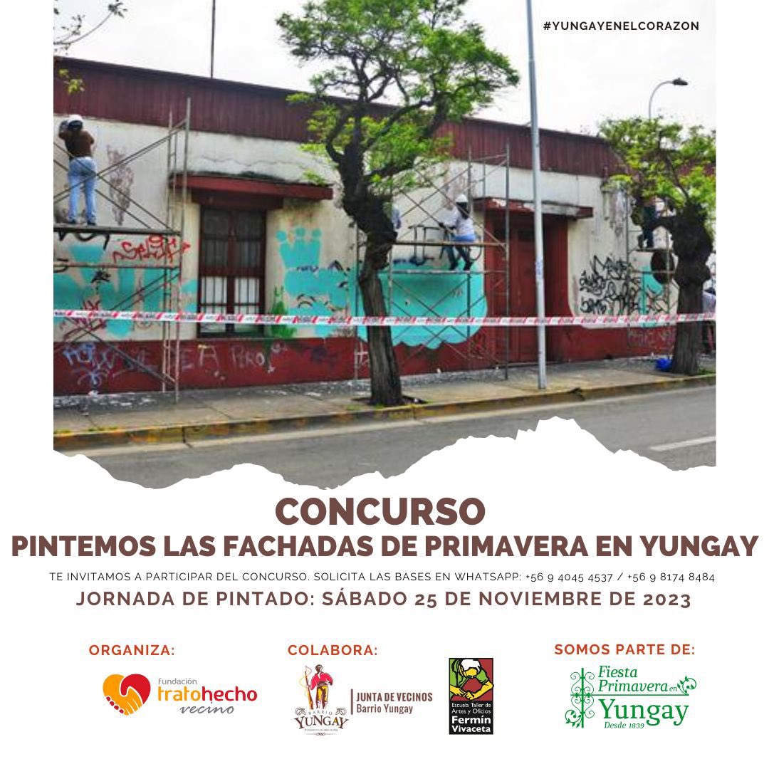 TamaraSerranoP's tweet photo. ¡CONCURSO! @tratohechov junto a @JVBarrioYungay y Escuela Taller de Artes y Oficios Fermín Vivaceta organizan esta hermosa iniciativa en coherencia con las actividades de la Fiesta Primavera en Yungay 2023. 
¡PARTICIPA! @TeVeYungay #YungayenelCorazon #PrimaveraenYungay https://t.co/8J8wdbMT3Y