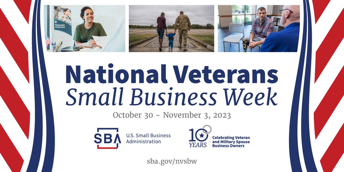 Are you excited to kick off @SBAgov’s 10th annual National Veterans Small Business Week? ✋

Get the details and reserve your spot for any of the free events running from Oct. 30-Nov. 3: sba.gov/national-veter…

#NVSBW23 #VetBiz #veteranbusiness