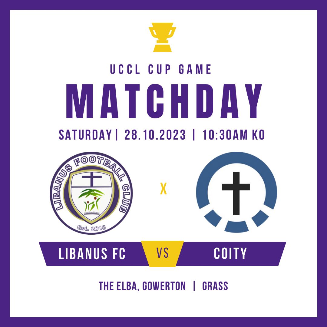 🚨 MATCHDAY!!🚨 

🟣 UCCL Cup Game 🟣

🆚 Libanus FC vs Coity Nolton &amp; Brackla
📍 The Elba - Grass
⏰ 10.30am KO
🗓️ Saturday 28th October 2023
🏆 Cup Game

We are at the mercy of the overnight weather and groundsman as to whether the game goes ahead 🤞

#UppaLibs 💜🤍💜