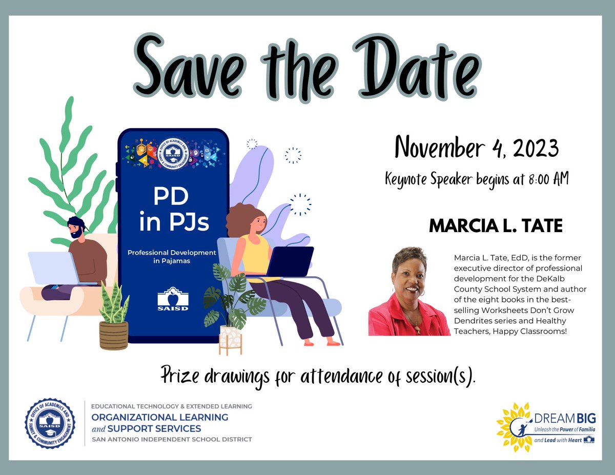 Graciela Bell (@msschoolbell) on Twitter photo Join us Saturday,11/4/23 for PD in PJs. Be there for our Keynote speaker: Marsha Tate. <a href="/SAISD/">San Antonio ISD</a> <a href="/beclanda/">Becky Landa</a> @PattiSalzmann <a href="/DrJaimeAquino/">Jaime Aquino</a> <a href="/SAISD_CI/">SAISD Curriculum, Instruction, & Assessment</a> <a href="/SAISDorg_lrn/">OrgLearning, SAISD</a> Join us Saturday,11/4/23 for PD in PJs. Be there for our Keynote speaker: Marsha Tate. <a href="/SAISD/">San Antonio ISD</a> <a href="/beclanda/">Becky Landa</a> @PattiSalzmann <a href="/DrJaimeAquino/">Jaime Aquino</a> <a href="/SAISD_CI/">SAISD Curriculum, Instruction, & Assessment</a> <a href="/SAISDorg_lrn/">OrgLearning, SAISD</a>