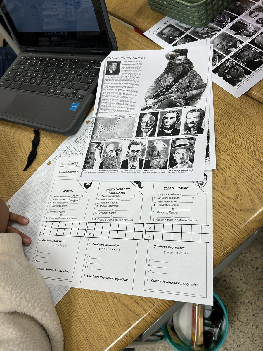 Lara00Susy's tweet image. Students analyzing facial trends using a Life Magazine Archive from 1939 and using the Quadratic Regression Equation to find the equation that BEST fits each trend. Answer the question correctly and you get your own 🥸
#honorsalgebraI
#OHSmath