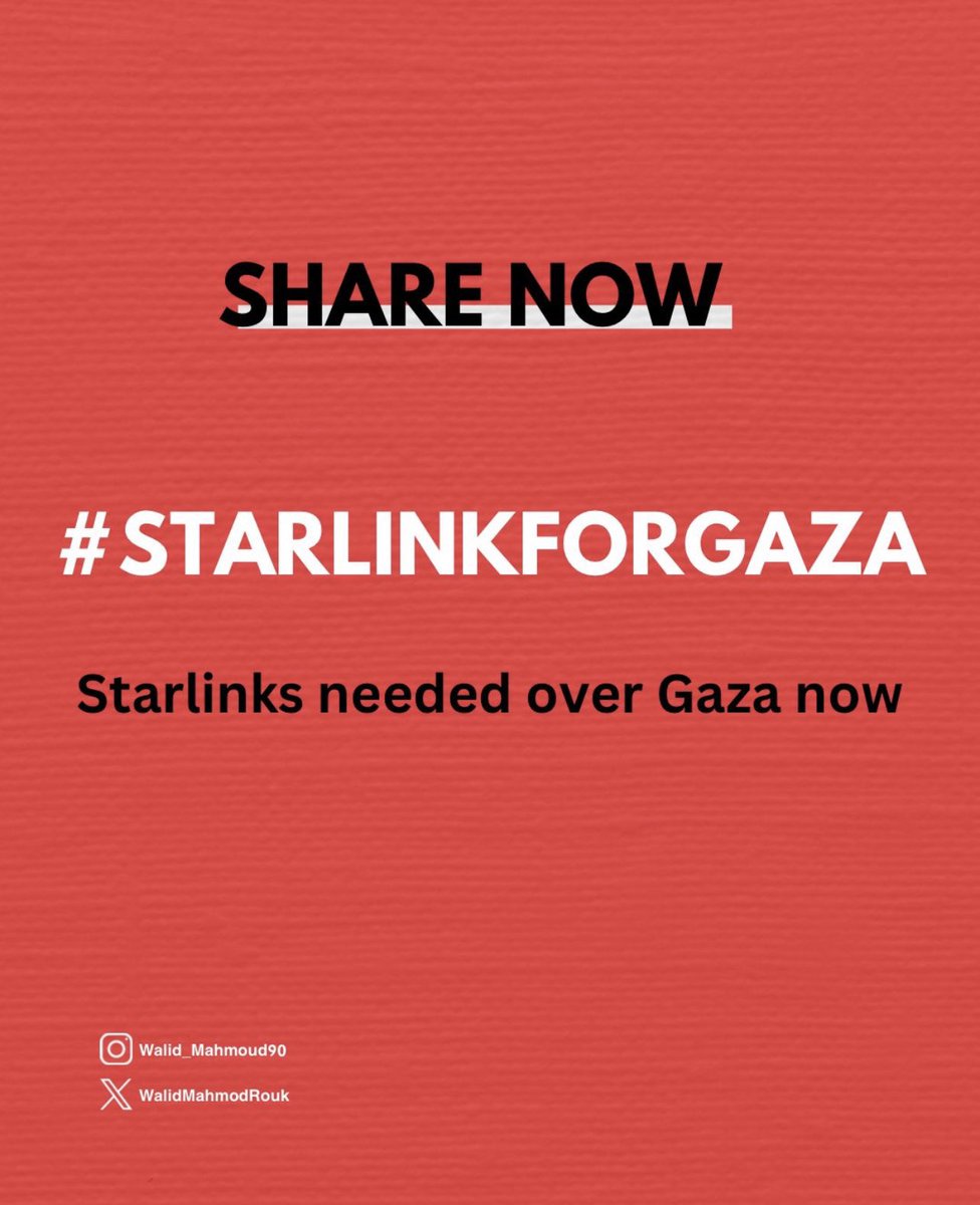 Slam9367's tweet photo. @jacksonhinkle HELP PLEASE !!!!!!! 🇵🇸🇵🇸🇵🇸

People are being subjected to genocide in Gaza. There is no communication and people are being killed. We need Starlink technology. Help Gaza! @elonmusk #starlinkforgaza https://t.co/i9m9GDWh0a