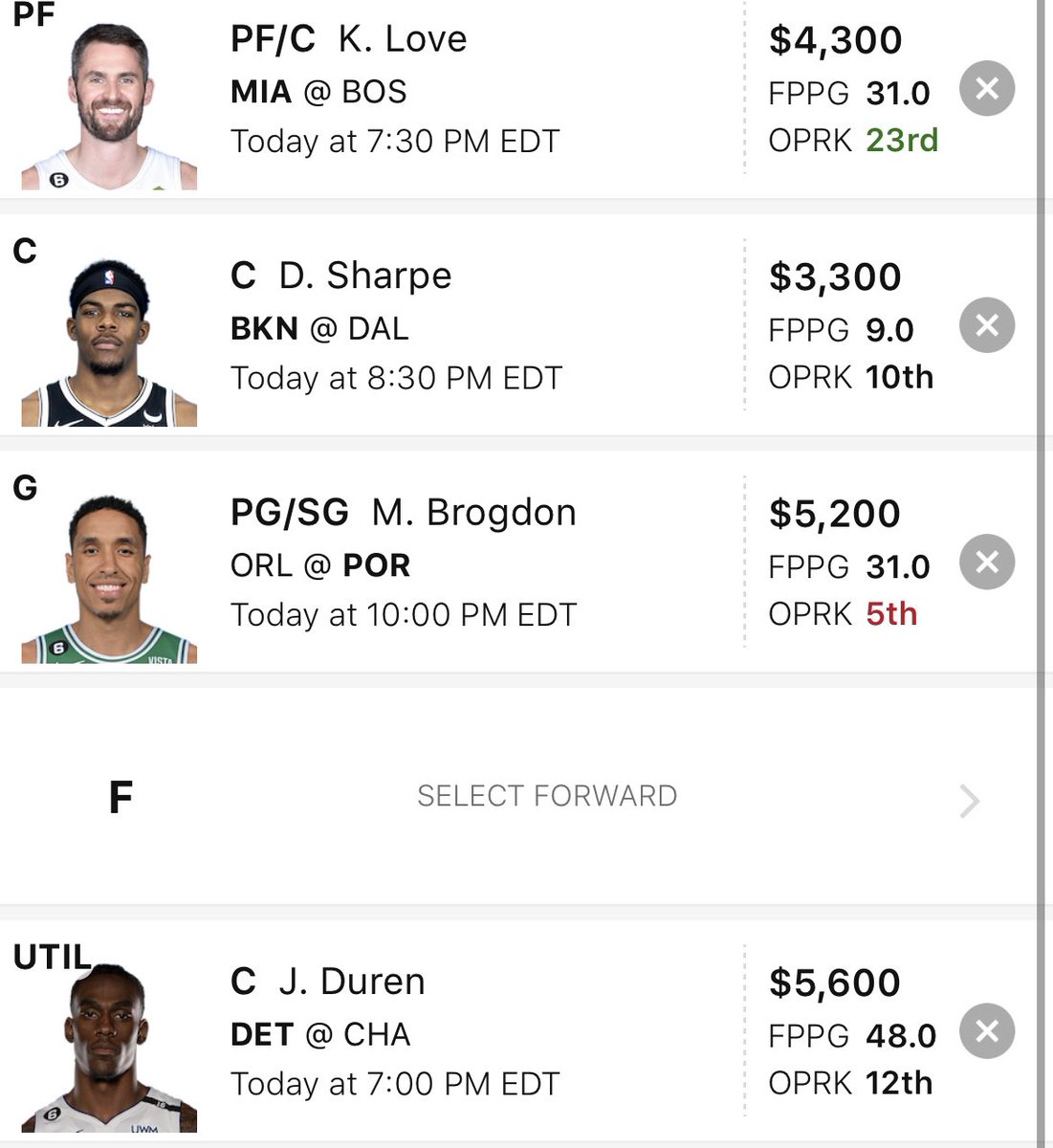 WOODY_DFS's tweet photo. Core for tonight #nba #dfs #DraftKings https://t.co/upFwPRafoG