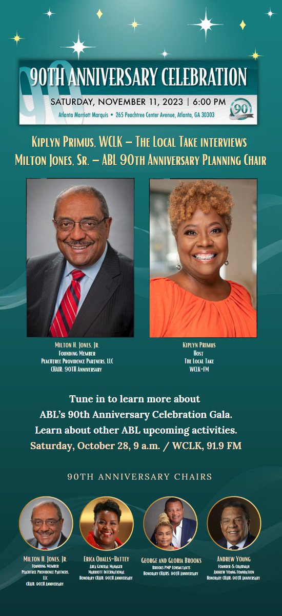 ABL1933's tweet photo. WCLK'S KIPLYN PRIMUS interviews MILTON JONES

LISTEN ONLINE: https://t.co/t7sJKwQpZ8

ABL 90th Anniversary Celebration Gala
November 11, 2023, 6 PM - 10 PM 
REGISTER: https://t.co/EXcAReHM7R

#ABL90thCelebration #ABL1933 #miltonJONES #KiplynPrimus https://t.co/ZE5g9l9KV8