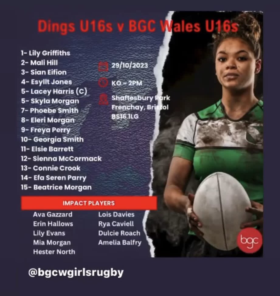 Hoffwn dymuno pob lwc i ein chwaraewyr Bea ac Eleri sy’n chwarae yfory i dîm Dan16 Clybiau Bechgyn a Merched Cymru!   🎉🏉🙌

We would like to wish our players Bea and Eleri the best of luck when they play tomorrow for the Boys &amp; Girls Clubs of Wales Under16 team! 🎉🏉🙌